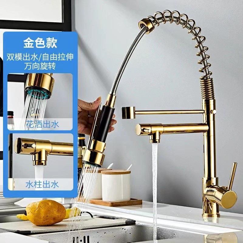 Grifo extensible de cocina de acero inoxidable, agua fría y caliente, diseño retráctil con resorte, resistente a salpicaduras