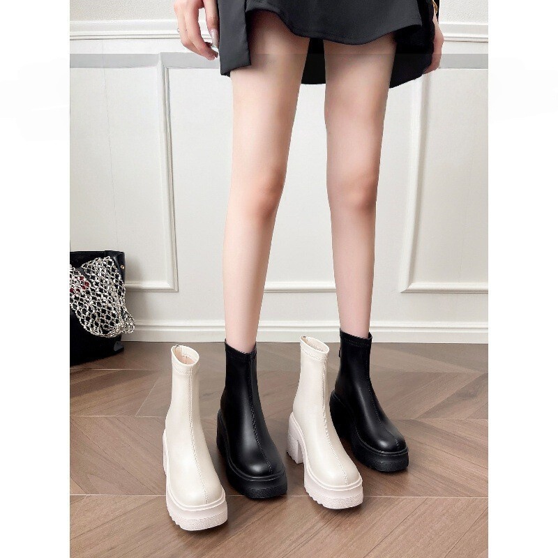 High-Heeled Slim Boots for Women, Short Boots with Thick Soles for Petite Individuals, Height-Increasing Single Boots, Chunky Heel Martin Boots with Internal Height Increase High-Heeled Slim Boots for Women, Short Boots with Thick Soles for Petite Individuals, Height-Increasing Single Boots, Chunky Heel Martin Boots with Internal Height Increase