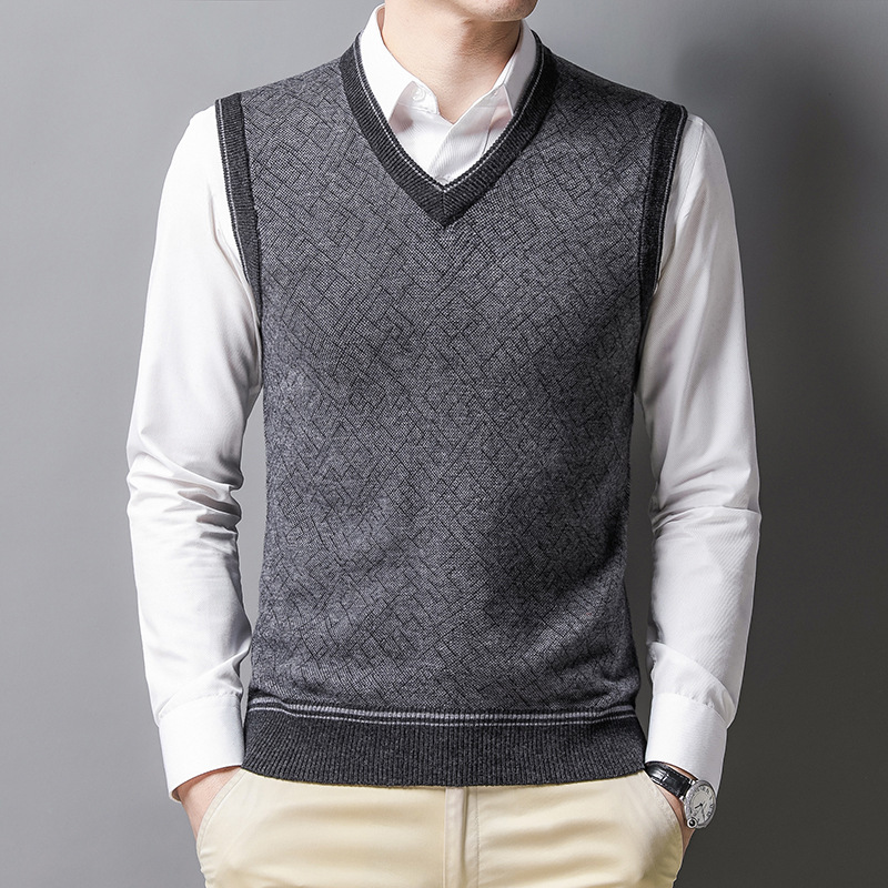Son Wool vest Vest 100 Pure wool Socket Sleeveless sweater middle age Solid knitting waistcoat