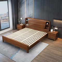 Modern Minimalist Solid Wood Bed Walnut Bed 1.8m Double Bed Nordic Light Luxury 1.5m Single High Box Storage Bed