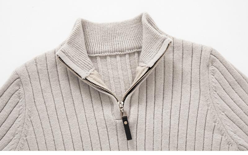 Maglione maglione lavorato a maglia da uomo di mezza età e giovane con mezza cerniera Maglione con fondo a righe verticali di tendenza europea_voghion.com