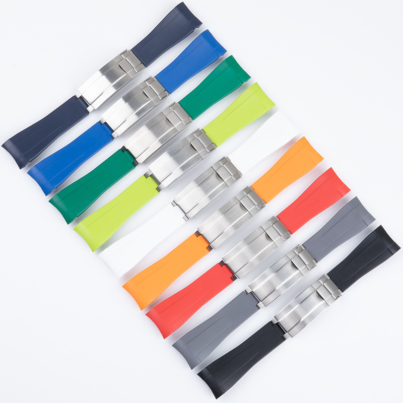 Original Curved Interface Fluororubber Watch Strap Suitable for Rolex Black and Green Submariner Daytona Yacht Series