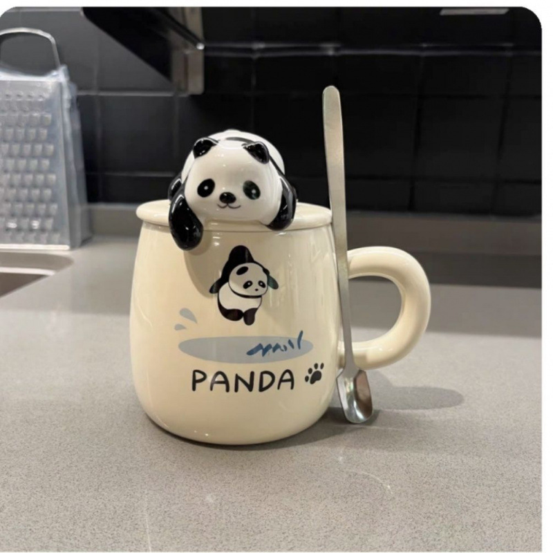 趴熊猫杯子陶瓷杯带盖水杯生日礼物女生成都旅游纪念品送朋友|undefined