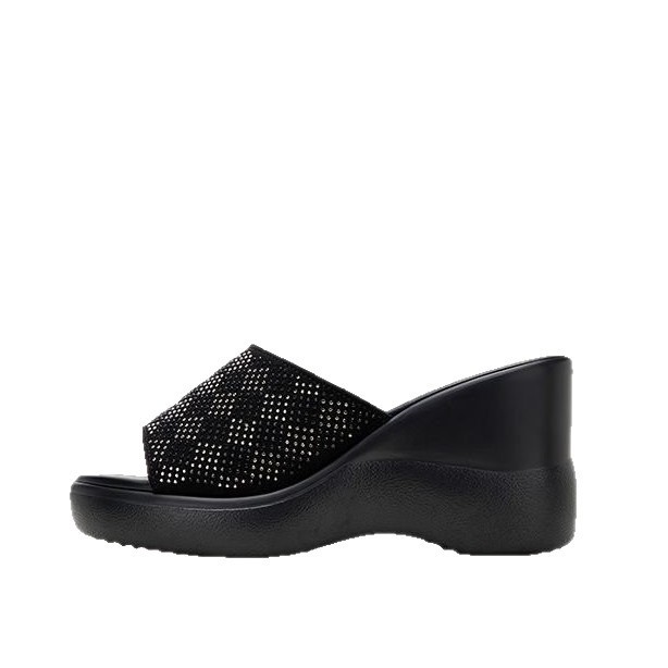 Zapatillas de talón alto de diamante para mujeres 2026 verano nuevo estilo de moda para usar zapatillas antideslizantes de suela gruesa