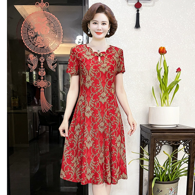 Модное миниатюрное летнее платье для мамы, юбка средней длины до колена для похудения среднего и пожилого возраста, закрывающая живот.