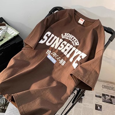 Summer foam printed pure cotton short sleeved T-shirt for men's retro loose oversized trendy clothes T-shirt_voghion.com