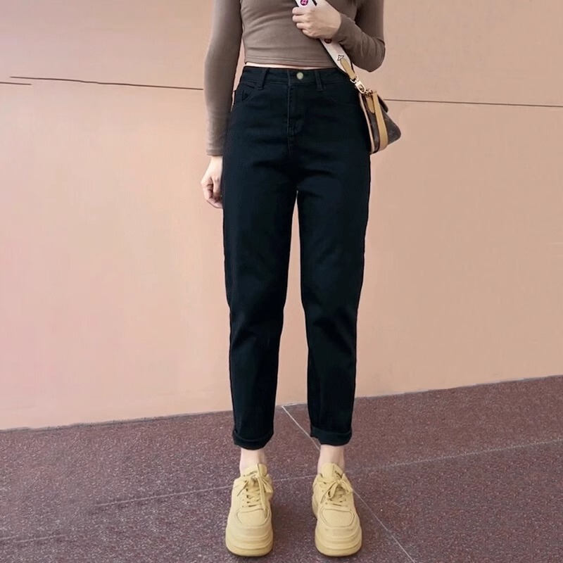 白色哈伦牛仔裤女2025夏新款高腰显瘦宽松大码九分老爹裤梨形薄款|undefined