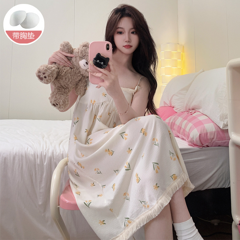 2024 vestido de pijama de cabina de verano dulce dulce princesa espuma espuma de alto valor facial estudiante ropa de hogar suelta