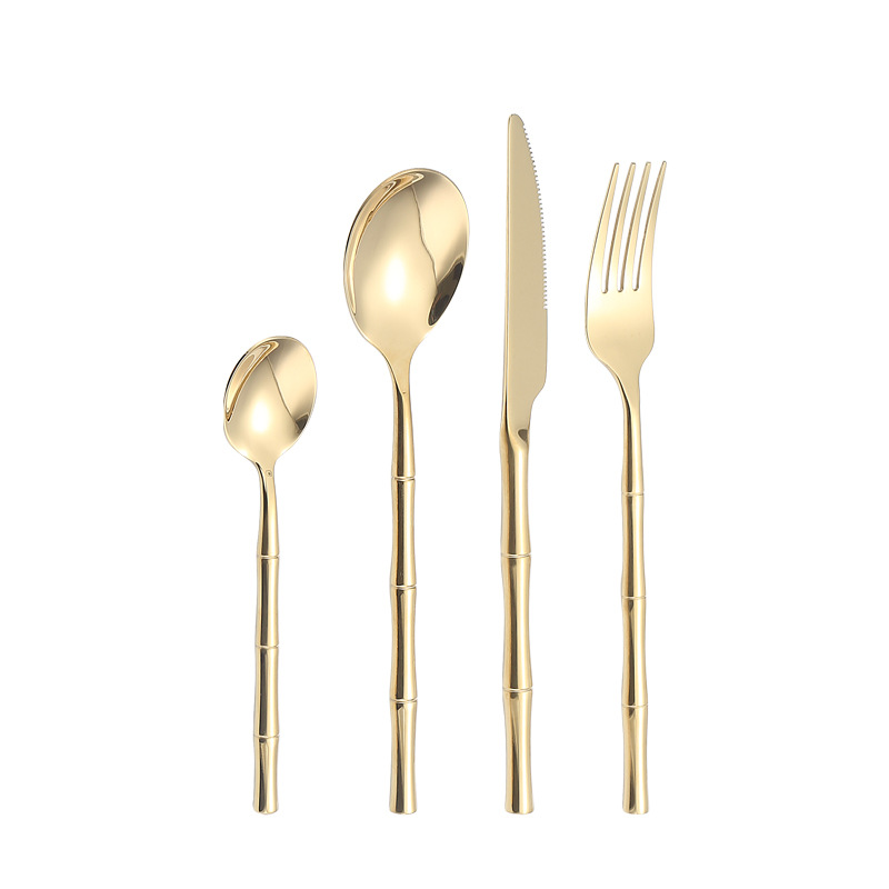 Amazon transfronterizo 304 vajilla de acero inoxidable 24 unidades traje bambú cuatro principal Caja de regalo cuchillo tenedor cuchara traje