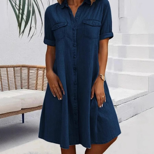2025 cross-border Xiyin women's clothing, five-cent sleeve, loose European and American denim, large size, slim dress, European and American style