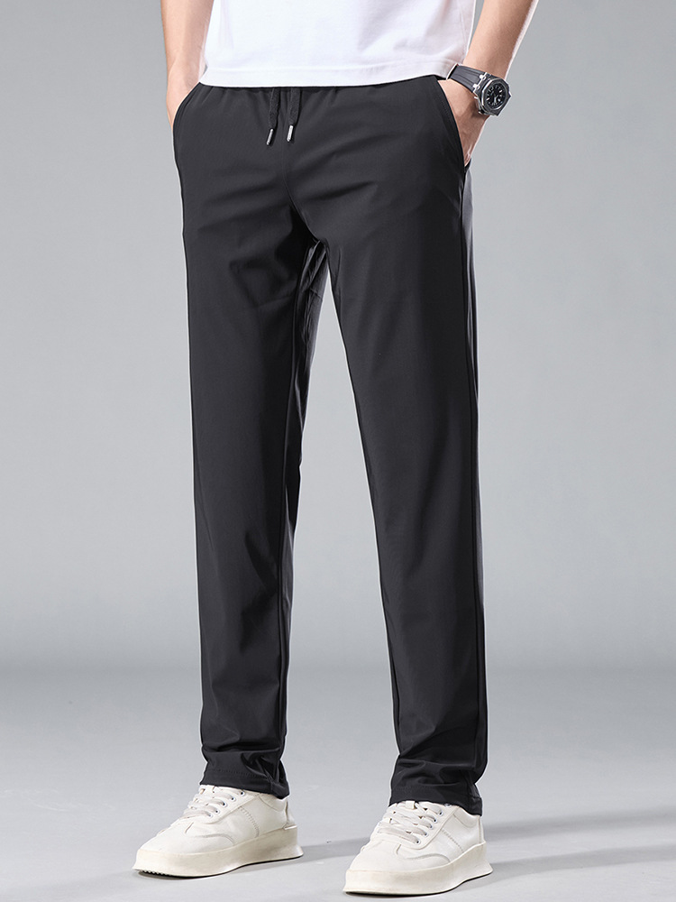 2025 verano delgado de seda de hielo pantalones casuales moda para hombres nuevos pantalones rectos ajustados transpirables ropa de hombre de moda salvaje