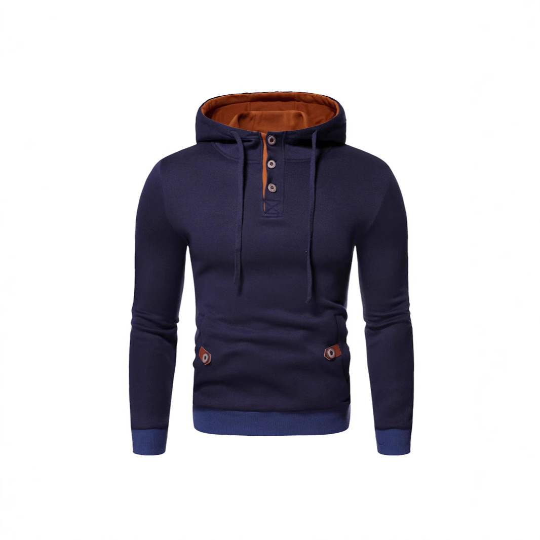 24 Nuovi arrivi Autunno/Inverno: Felpa con cappuccio dal design aperto e decorata con bottoni, taglia grande, pullover color-block_voghion.com