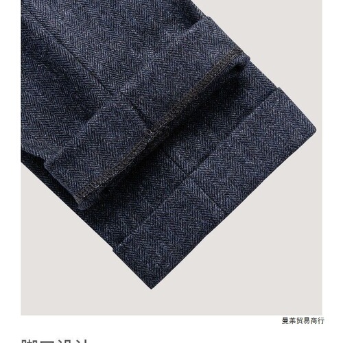 Men's autumn and winter new figure-fitting tweed wool herringbone pants Neapolitan western pants casual straight pants