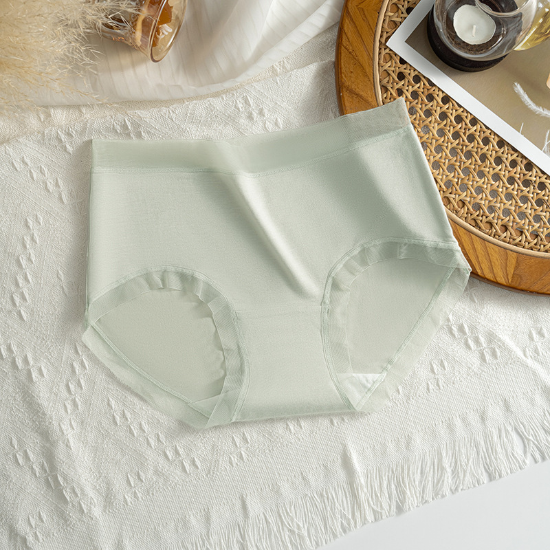 Bragas modales para mujer, cintura media, encaje sin costuras, seda de hielo delgada, entrepierna de algodón transpirable, entrepierna antibacteriana, calzoncillos para mujer