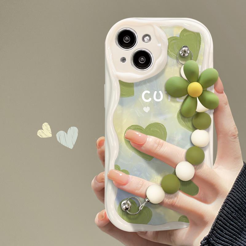 Suitable for Apple 14 Pro Max Phone Case iPhone 13 Couple Silicone 15/16 Green Heart Chain 17 Female