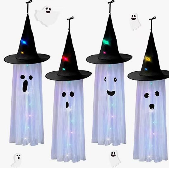 Amazon nuevo sombrero de hilo LED decoración de Halloween sombrero colgante sombrero fantasma sombrero de hilo