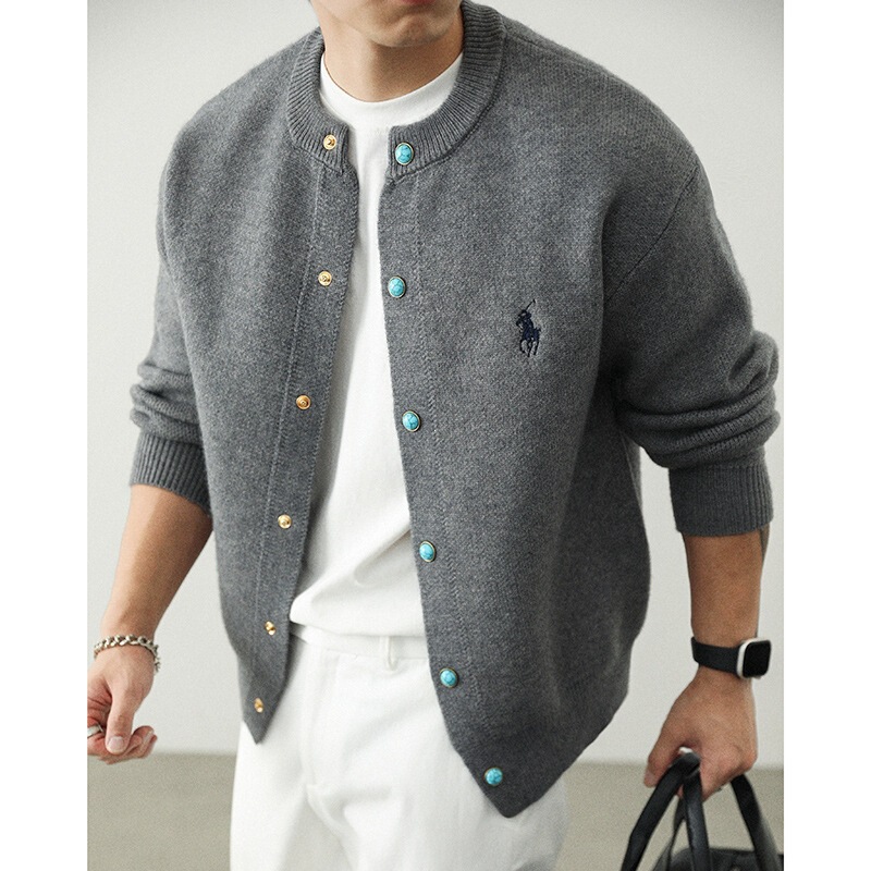 Turquoise Sweater Jacket for Men, Spring and Autumn 2025 New Simple Knit Cardigan Jacket, Men's Spring Fashion Top, Trendy Men's Clothing