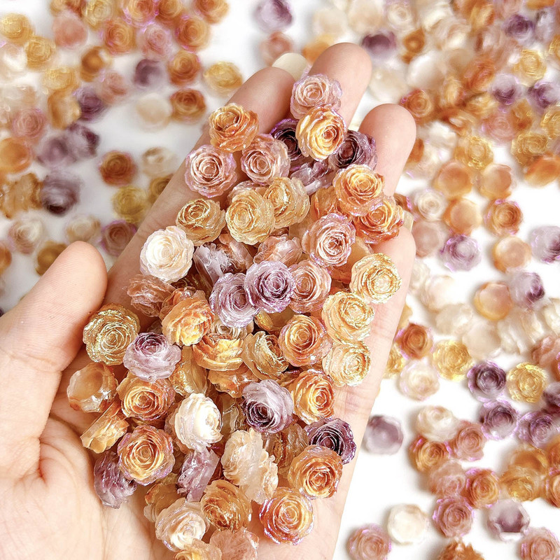 Maillard Rose Carved Nail Art Accessories Resin Tie-Dye Oil Painting Peony Lotus Nail DIY Accessories Wholesale