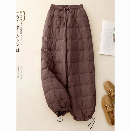 New Autumn/Winter Women's Lightweight Straight Silk Cotton Pants, Women's Sheer Slimming Fashion Winter Warm Fleece Wide Leg Pants