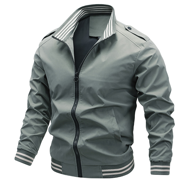 Transfronterizo de otoño chaqueta de hombre nueva moda de ropa de cuello vertical de primavera y otoño relajado chaqueta de color sólido
