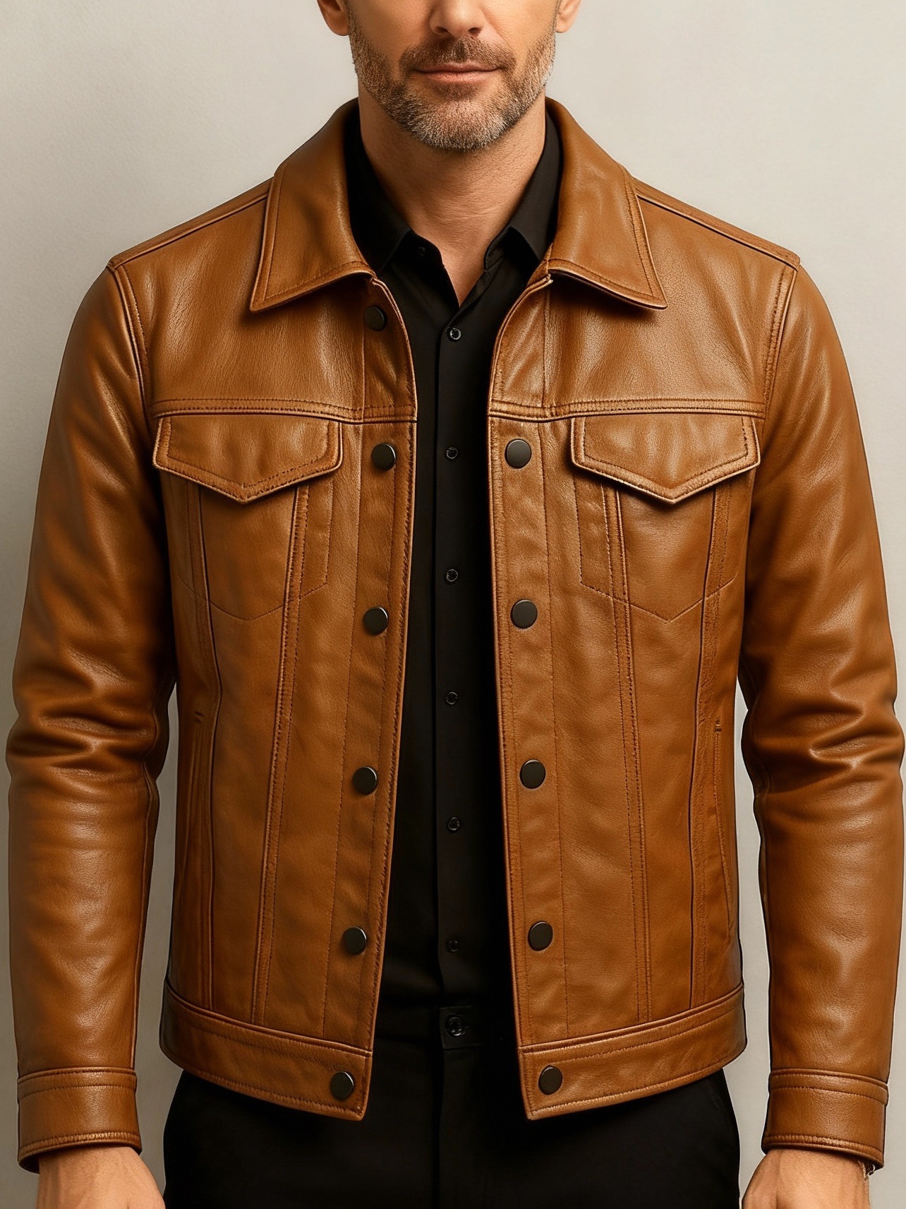Kişi üçün PU dəri pilot jaketi, slim fit