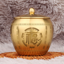 黄铜百福茶叶罐办公室茶桌创意铜器制品金属工艺品批发黄铜摆件
