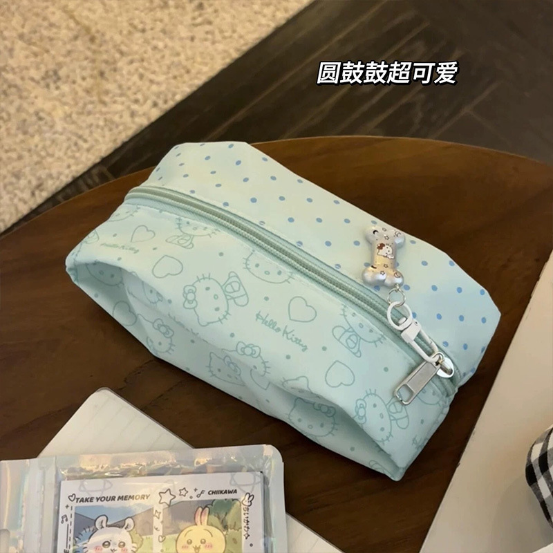 薄荷波点kitty化妆包ins可爱波点笔袋高颜值印花收纳袋学生铅笔袋|undefined