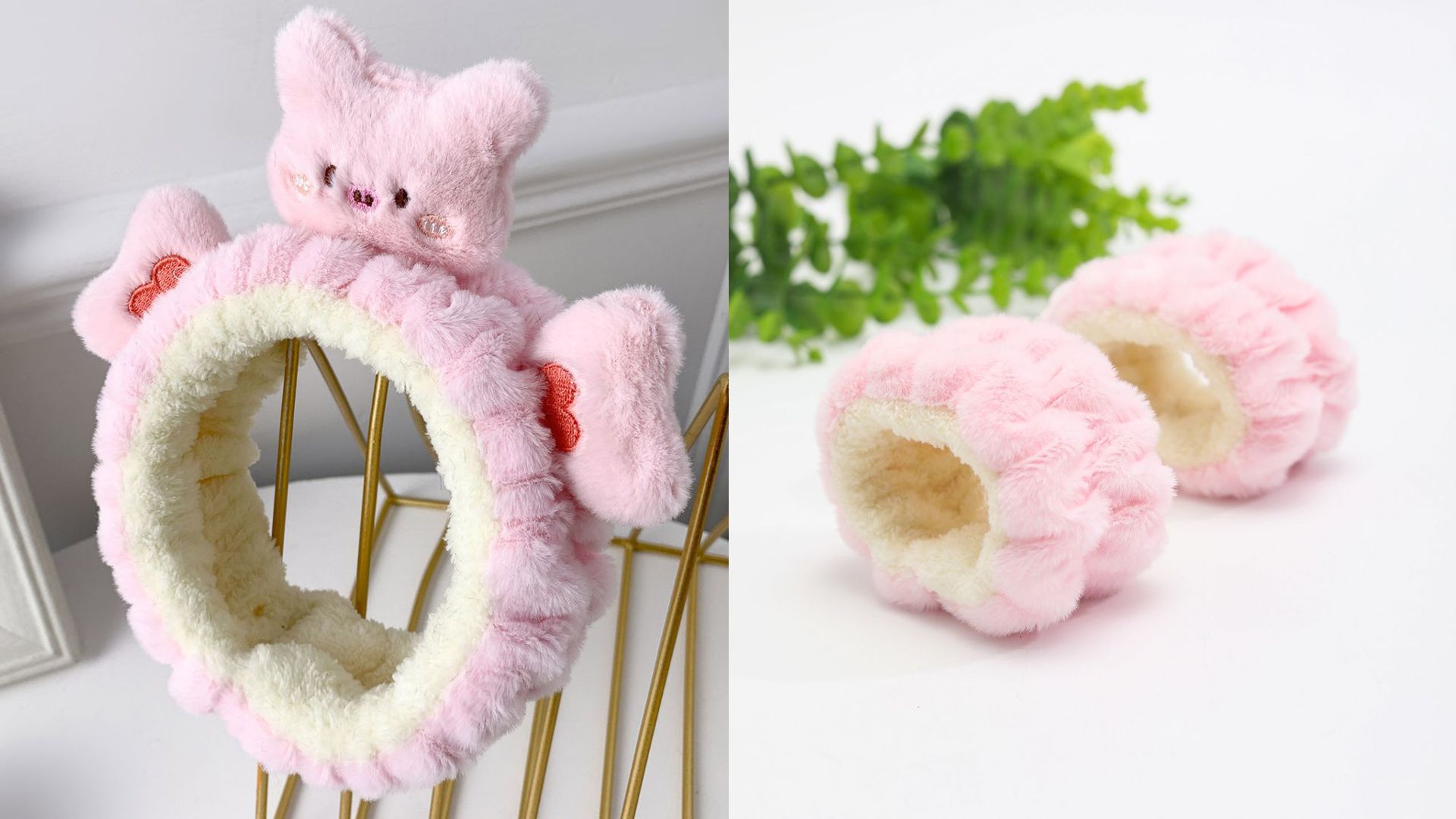 Otoño y invierno nuevo super lindos dibujos animados animal correa de cabello conjunto de correa de muñeca a prueba de humedad presión protector de cabello de muñeca lavado de la cara accesorios de cabello al por mayor