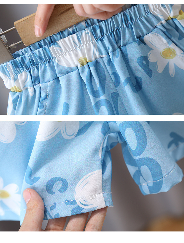 7113 Traje de ropa de playa para niños Camisa de flores de manga corta de verano Pantalones cortos Ropa de verano de vacaciones para niños Traje de dos piezas Red Red Tide