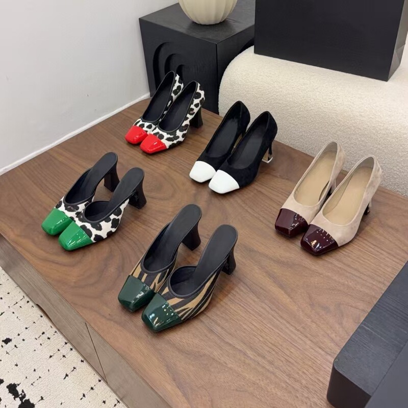 High-End Quality 2026 Summer New Style Square-Toe Mules for Women with Chunky Heels, Color-Blocking, Fashionable and Versatile Slip-On Shoes High-End Quality 2026 Summer New Style Square-Toe Mules for Women with Chunky Heels, Color-Blocking, Fashionable and Versatile Slip-On Shoes