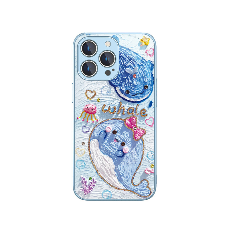 Apple 14pro クジラ携帯電話ケース iphone13promax 油絵 15plus Apple 16 Tan Songyun に適しています。|undefined