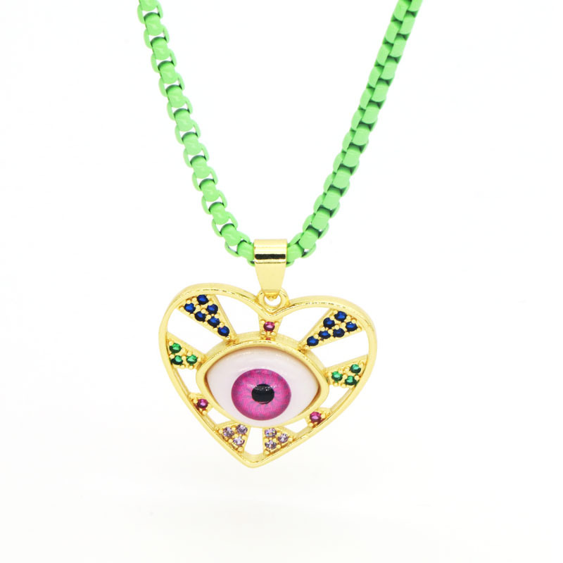 1 Piece Quantity Copper 18K Gold Plated Beaded Inlay Devil's Eye Heart Shape Resin Zircon Pendant Necklace