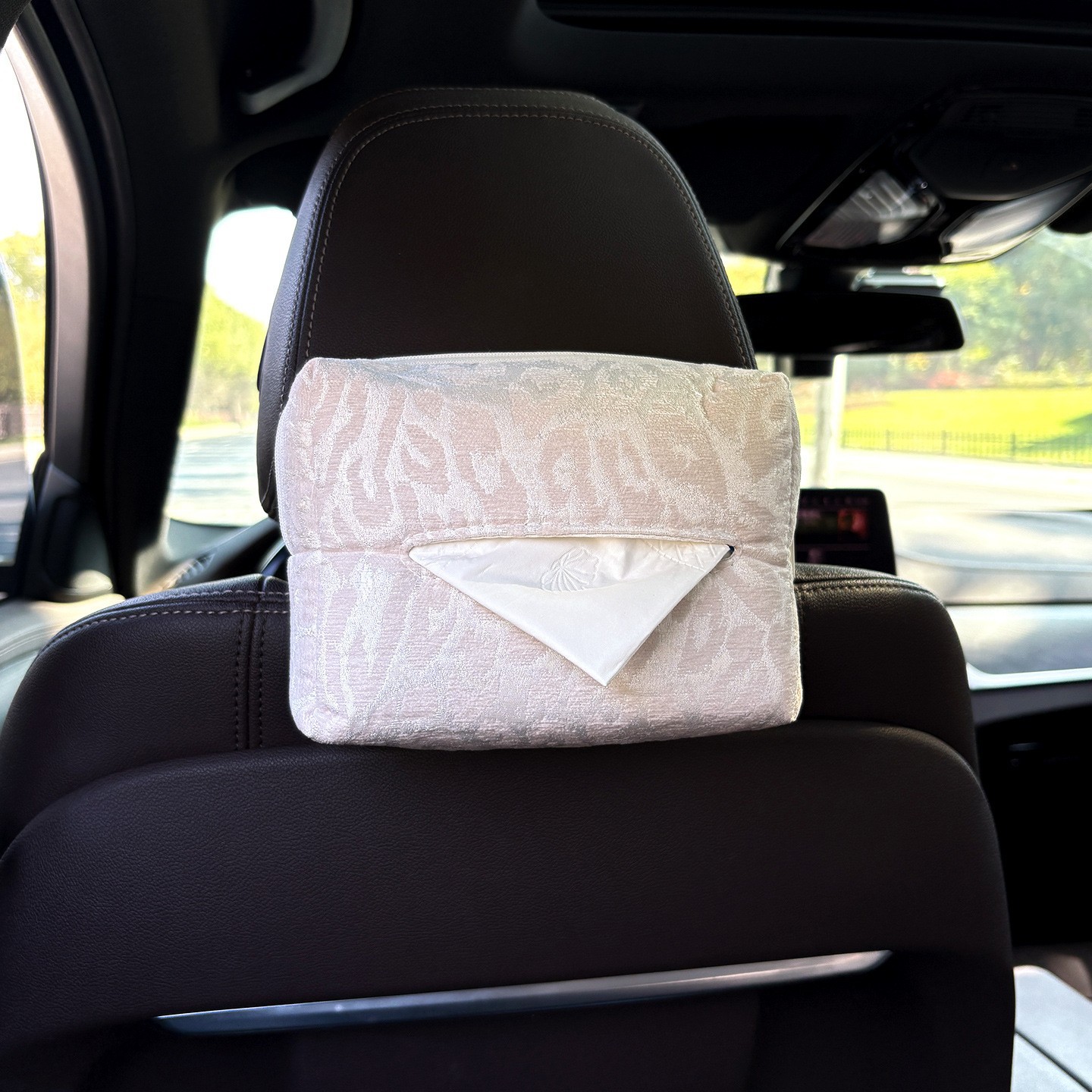 Car tissue box/set, Junpin Box Car Tissue - leopard-print-tissue-box-beige