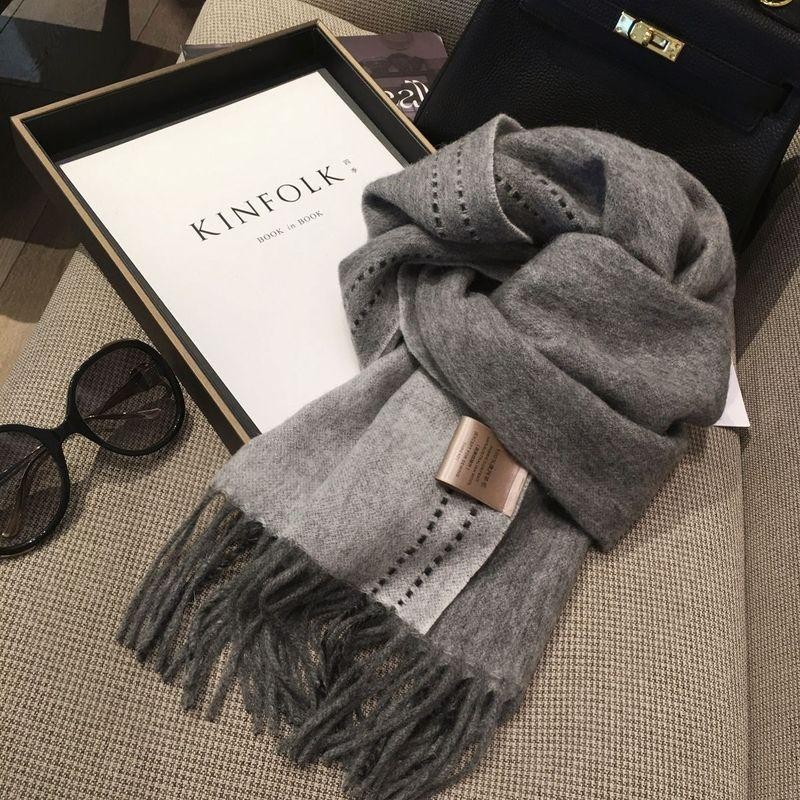 Autumn and Winter Thickened 100 Wool Double-Sided Solid Color Colorblock Tassel Thing Scarf for Men and Women Couple Student Small Shawl