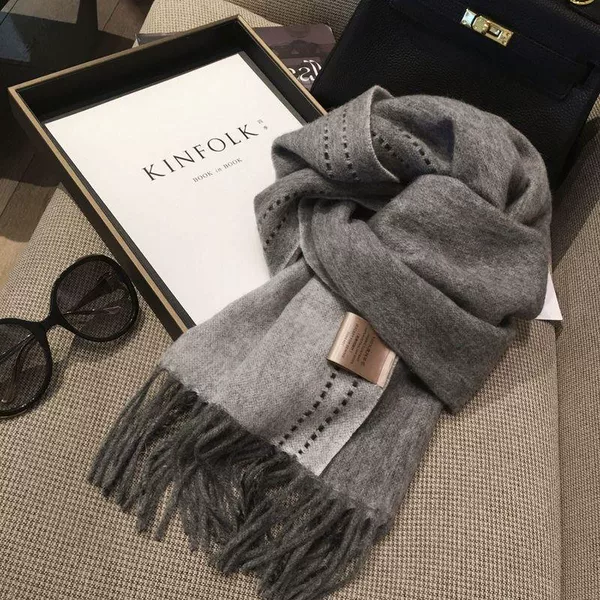 Autumn and Winter Thickened 100 Wool Double-Sided Solid Color Colorblock Tassel Thing Scarf for Men and Women Couple Student Small Shawl
