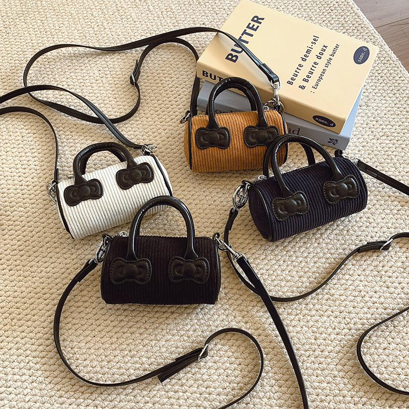 2026 New Bowknot Mori Style Casual Solid Color Women's Handheld Bowling Shoulder Crossbody Bag Parent-Child Bag