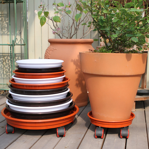 Resin universal wheel base, round thickened bottom with water box, removable plastic flower pot with roller tray