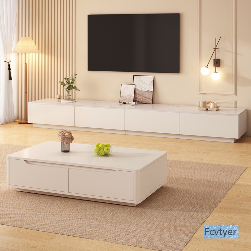 Lai'Ao 2025 Home Floor-Standing Small Apartment Style New Style Coffee Table Tv Cream Combination Cabinet High-End Tv Cabinet