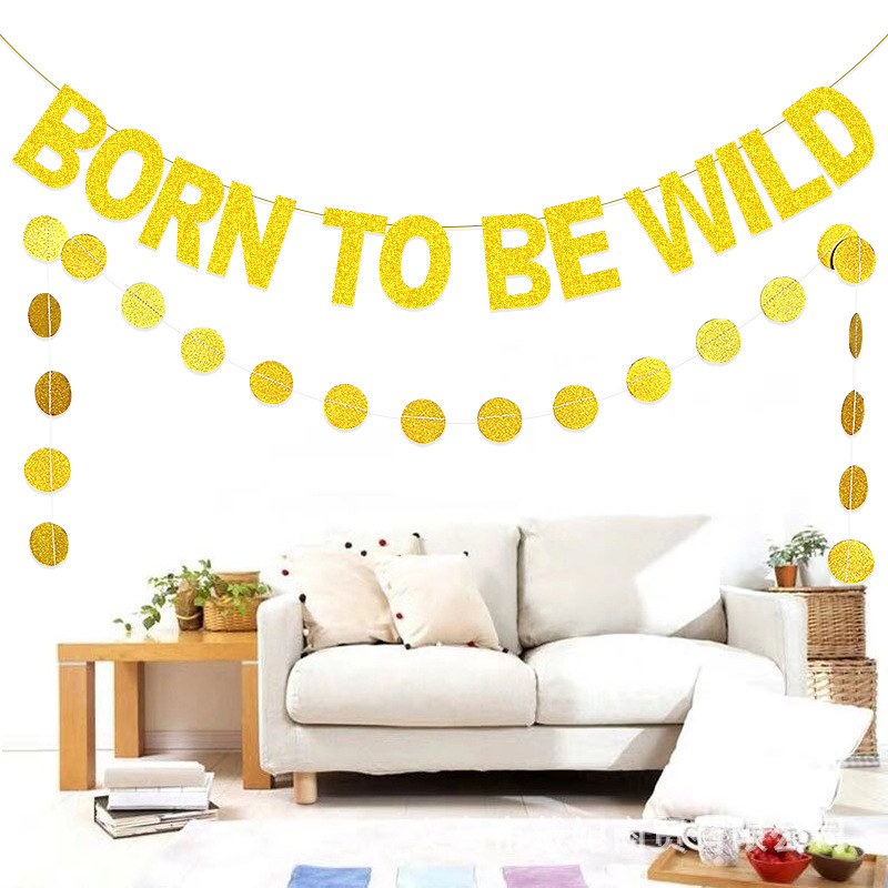 Baby Shower партия декоративный  BORN TO BE WILD полный год собираться гирлянда 2M круглый чип -флаг