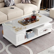 XP欧式圆角茶几简约现代家用客厅小户型茶桌钢化玻璃茶台电视柜组