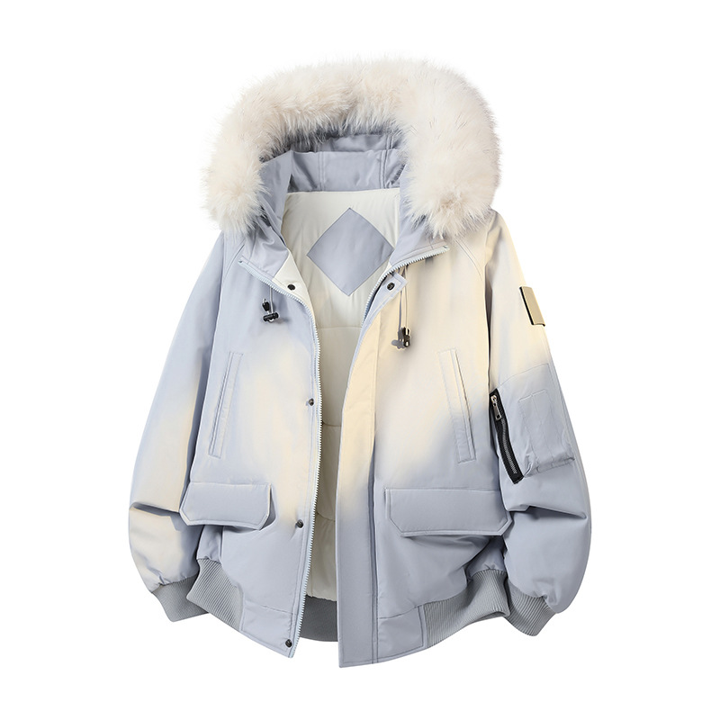 New fur-collar parka hooded cotton jacket for men and women, American-style workwear cotton coat, thickened trendy winter cotton coat