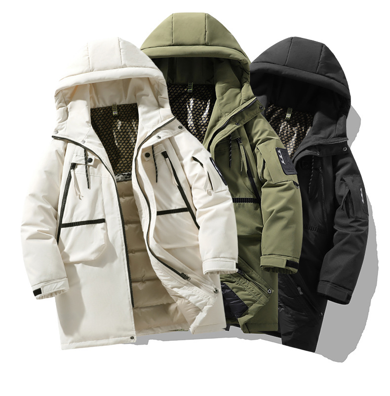 Giacca da uomo alla moda, da esterno, media, lunga, casual, con cappuccio, multi-borsa, da coppia, spesso_voghion.com