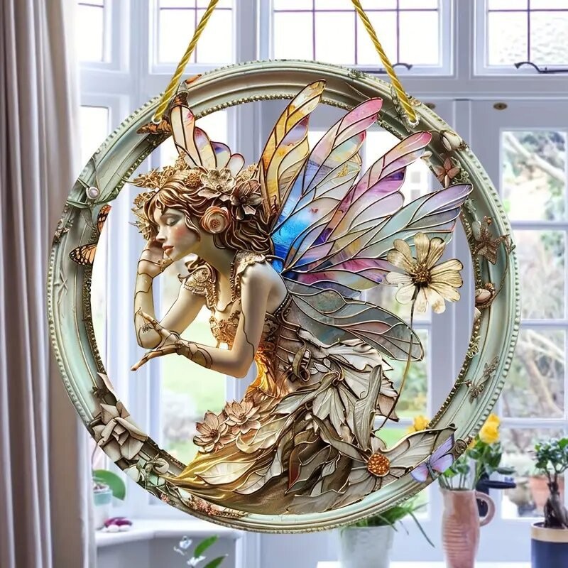 Decoración creativa transfronteriza acrílica disco plano colgar princesa de cuento de hadas belleza figura de captura de sol ventana decoración porche