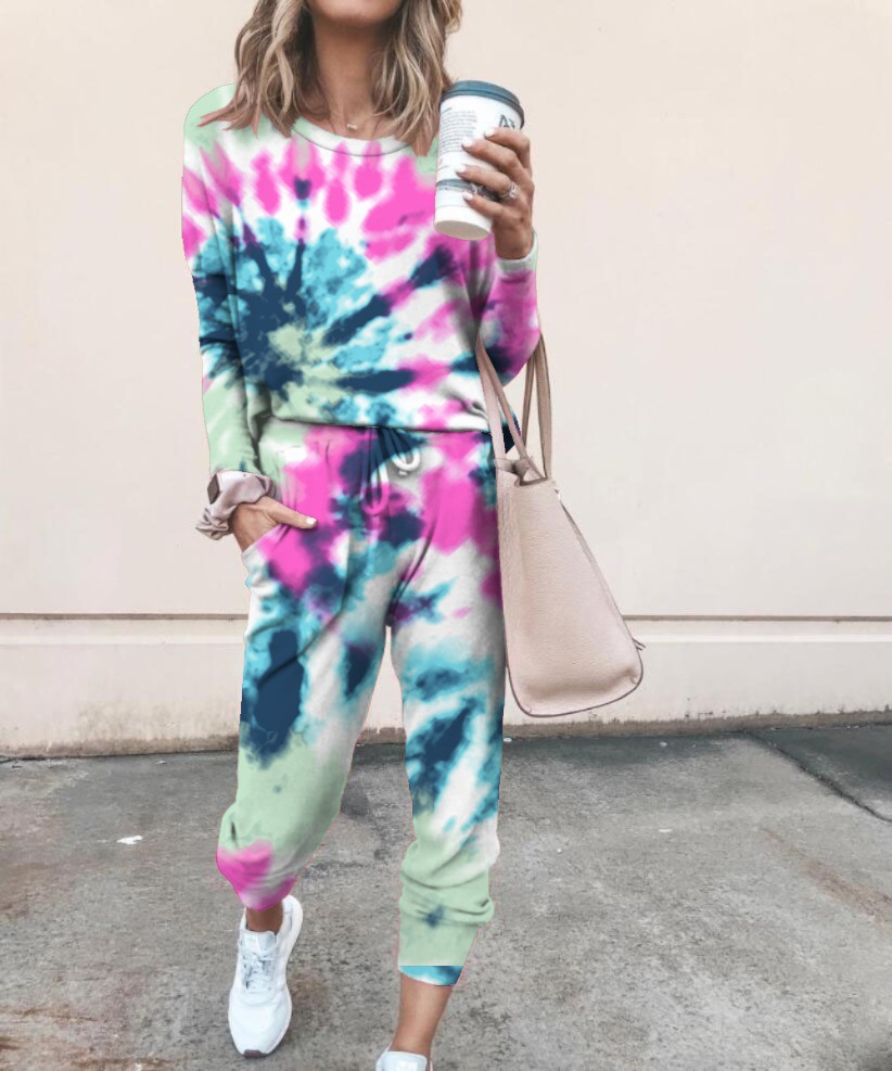 Casual Tie Dye Polyester Printing Pants Sets 2 Piece Set