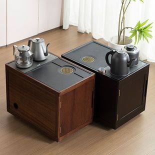 Black Walnut Tea Cabinet Living Room Side Table Mobile Tea Table Household Small Solid Wood Coffee Table Kettle Integrated Coffee Table