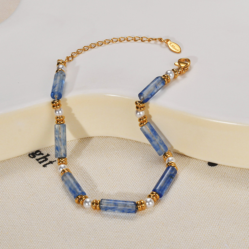 PVD Coated Gold Plating Process Simple Style Classic Style Round 304 Stainless Steel Natural Stone Wholesale Bracelets