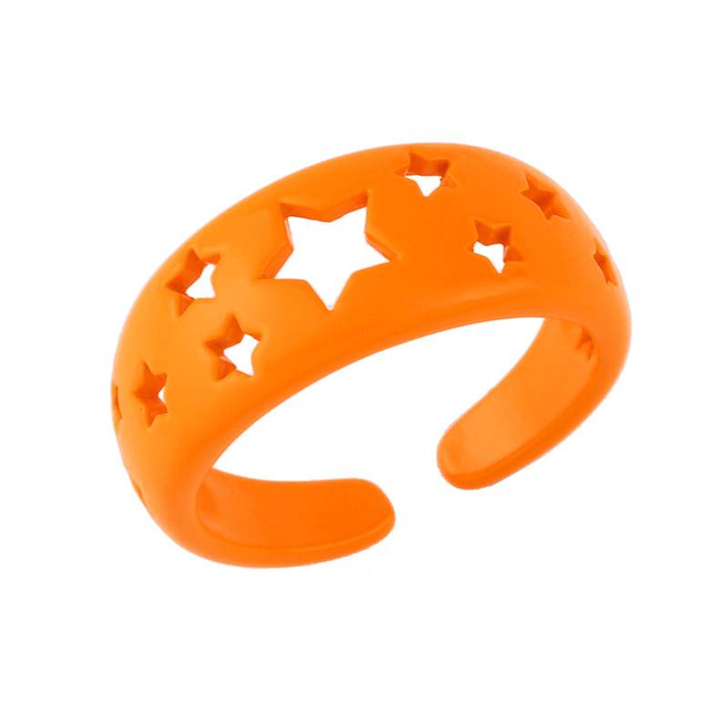 Wholesale Jewelry Simple Candy Color Hollow Five-pointed Star Copper Ring Nihaojewelry display picture 5