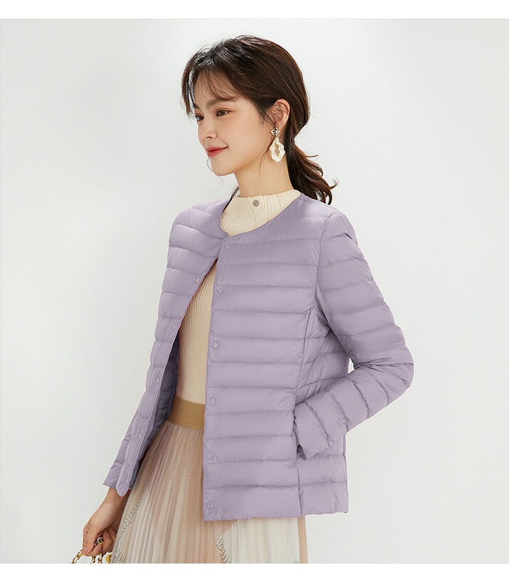 跨境羽绒服女轻薄短款便携式内胆新款秋冬外套女V领469874 478575|undefined