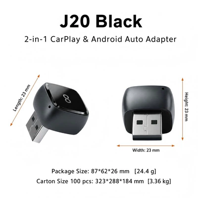 Cross-border bestseller: Wired to Wireless CarPlay Box for Vehicles, Apple Auto 2-in-1 Smart Adapter Converter (Simsiz CarPlay və Android Auto) - j20-gun-black-2-in-1-car-machine-connectivity-box-compatible-with-apple-and-foreign-android-phones