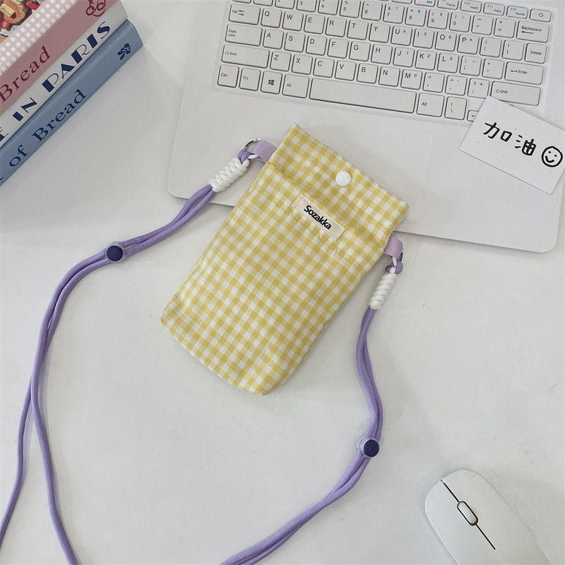 54113 チェック柄携帯電話バッグ、雑貨収納バッグ、ウォーキングキー、コインカードバッグ、手持ち小型布バッグ、携帯電話バッグ|undefined